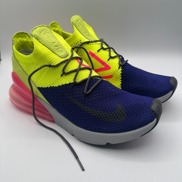 Nike Air Max 270 Flyknit Volt Pink Blue Size 12 AO1023-501 Men’s Sneakers - Picture 1 of 13